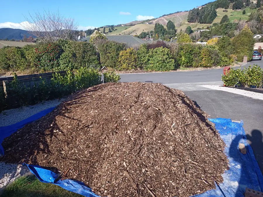 A load of bark mulch delivered to a garden in Nelson
