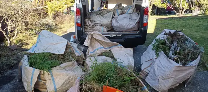 The van loaded with bags of green waste after a garden clean-up